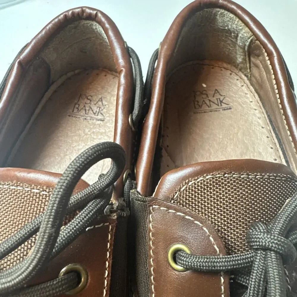 Jos. A. Bank Mens Brown Leather Boat Loafer Shoes Lace Up Rubber Sole SlipOn 9.5